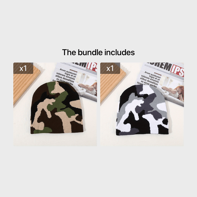 Jacquard Camouflage Knitted Hat Soft Beanie Men Women Warm Outdoor