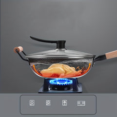 Non Stick Wok With Lid 34 01cm Stainless Steel Honeycomb Coating Deep Frying Pan