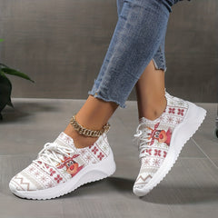 Christmas Reindeer Print Soft Thick Sole Woven Shoes
