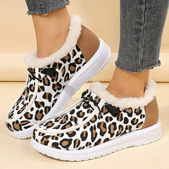 Leopard Print Snow Shoes Women's Winter Ankle Boots