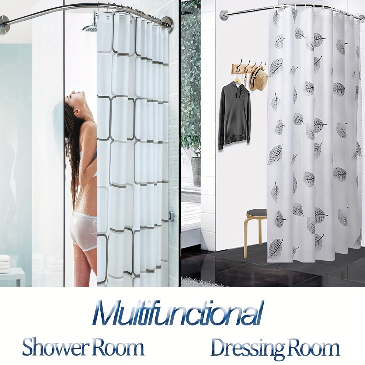Telescopic Curved Rod Multifunctional Shower Curtain Rod Clothes Drying Rod