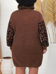 Colorblock Leopard Print Long Sleeve Sweater Dress