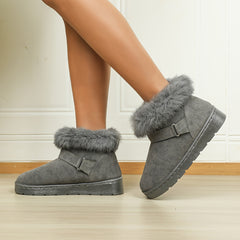 Women's Furry Ankle Snow Boots Fleece Liner Slip-On Winter Shoes