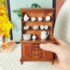 Mini Kitchen Display Cabinet Mini Ceramic Tableware Set 1:12 Kitchen Decor Props