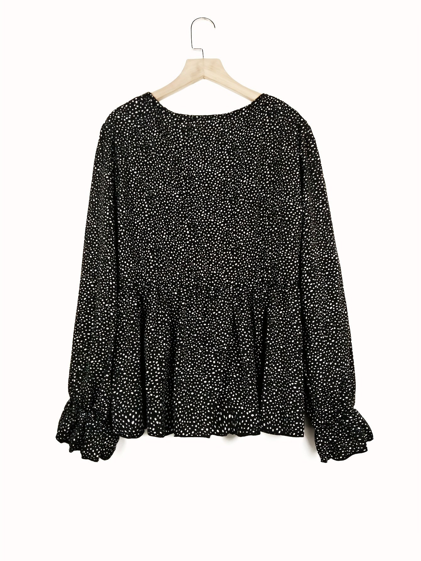 Polka Dot V Neck Peplum Blouse