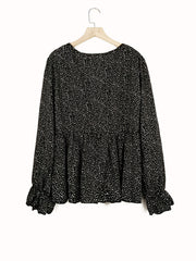 Polka Dot V Neck Peplum Blouse