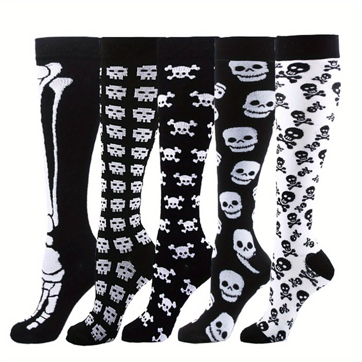 5 Pairs Halloween Compression Knee High Socks for Running & Training