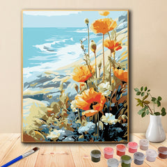 DIY Blooming Flowers at Seaside Acrylic Paint by Numbers Kit - Beginner Friendly