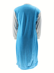 Colorblock Slogan Print Side Knot Long Sleeve Dress