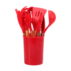 Set of 12 Kitchen Silicone Kitchenware with Beech Wooden Handle