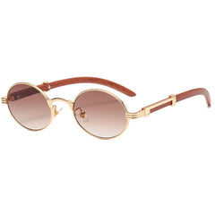 Retro Round Oval Sunglasses Men Wooden Shades