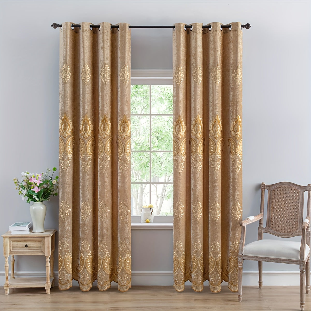 European Embroidered Curtains Chenille Flower Embroidery Semi Blackout