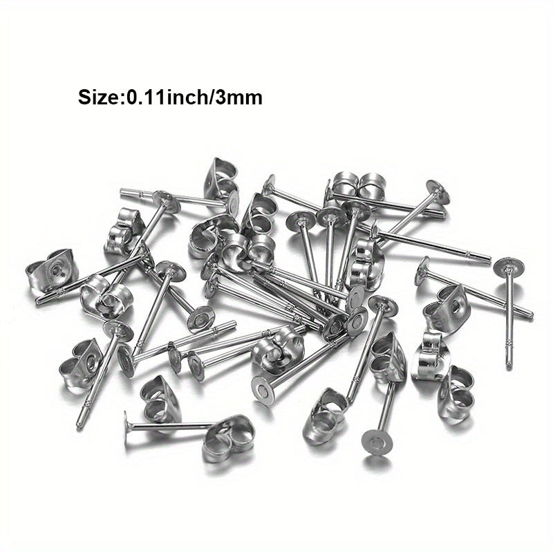 100pcs Stainless Steel Ear Studs for DIY Ear Accessories