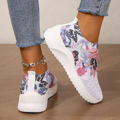Floral Graphic Slip On Sock Shoes with Rhinestone Detail