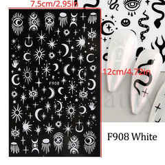 Evil Eye Snake Heart Nail Art Stickers 3D Self Adhesive Flame Animal Nail Decals
