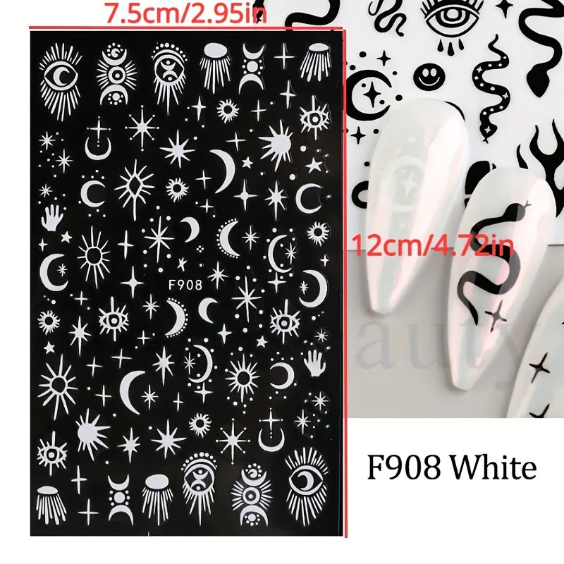 Evil Eye Snake Heart Nail Art Stickers 3D Self Adhesive Flame Animal Nail Decals