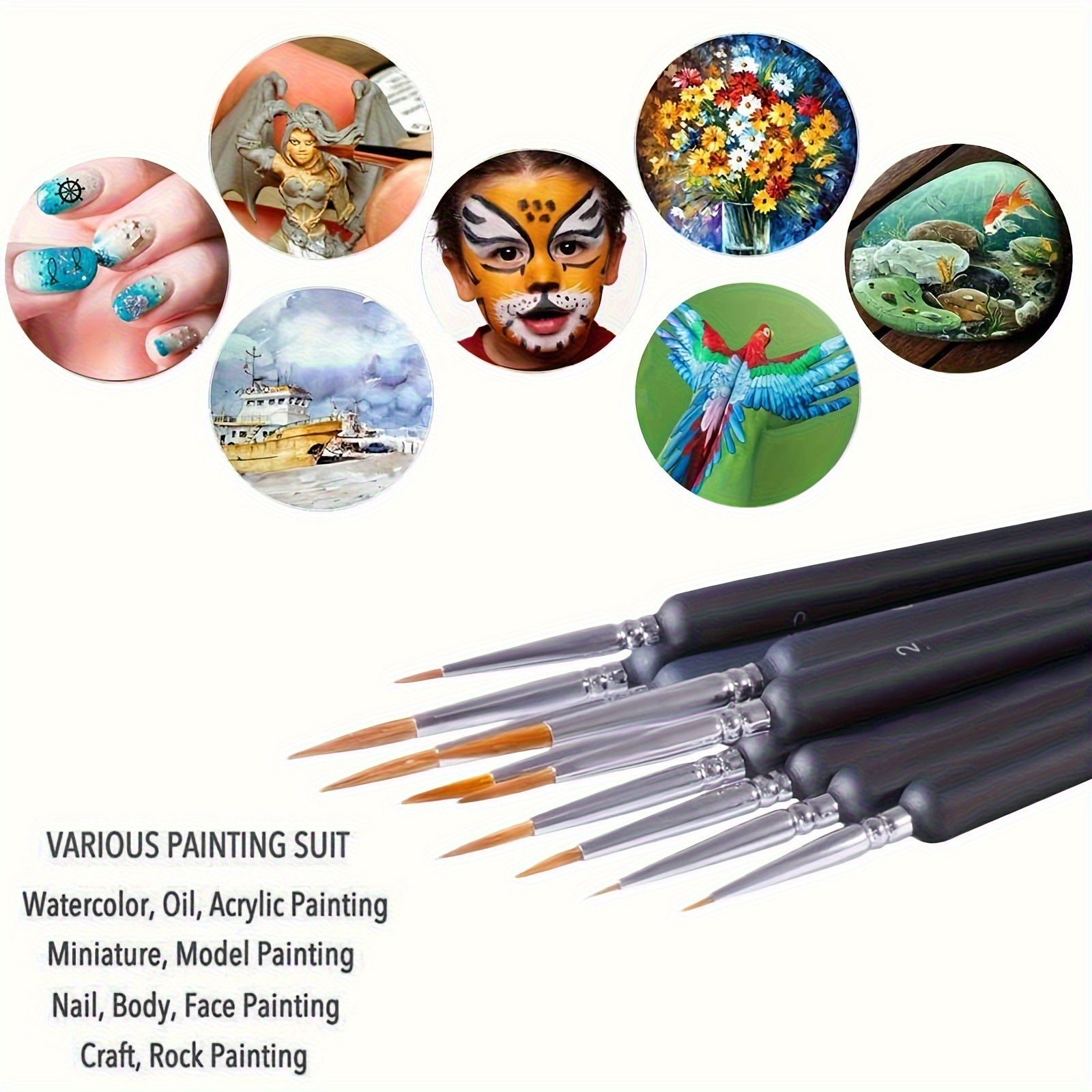9pcs Ultra Fine Wolf Hair Detail Paintbrush Set for Watercolor Acrylic & Gouache