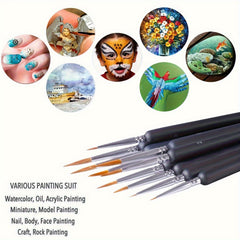 9pcs Ultra Fine Wolf Hair Detail Paintbrush Set for Watercolor Acrylic & Gouache
