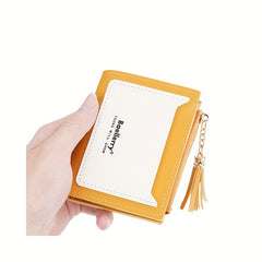 Two Tone Tassel Short Wallet Card Holder Zipper Coin Purse