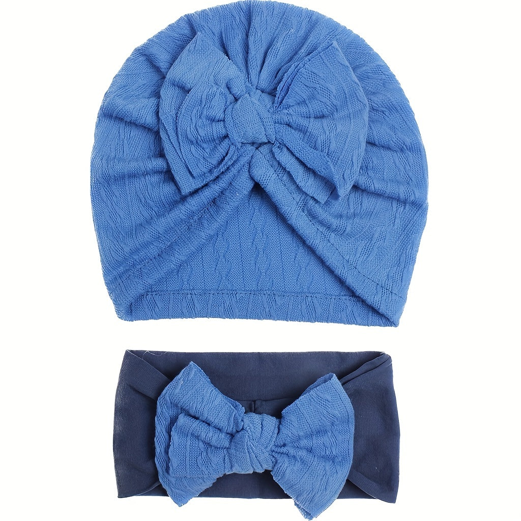 2 Baby Threaded Hat & Bow Hair Tie Hair Accessories All Seasons