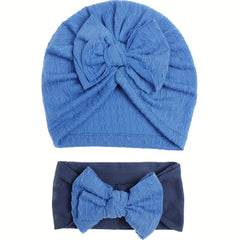 2 Baby Threaded Hat & Bow Hair Tie Hair Accessories All Seasons