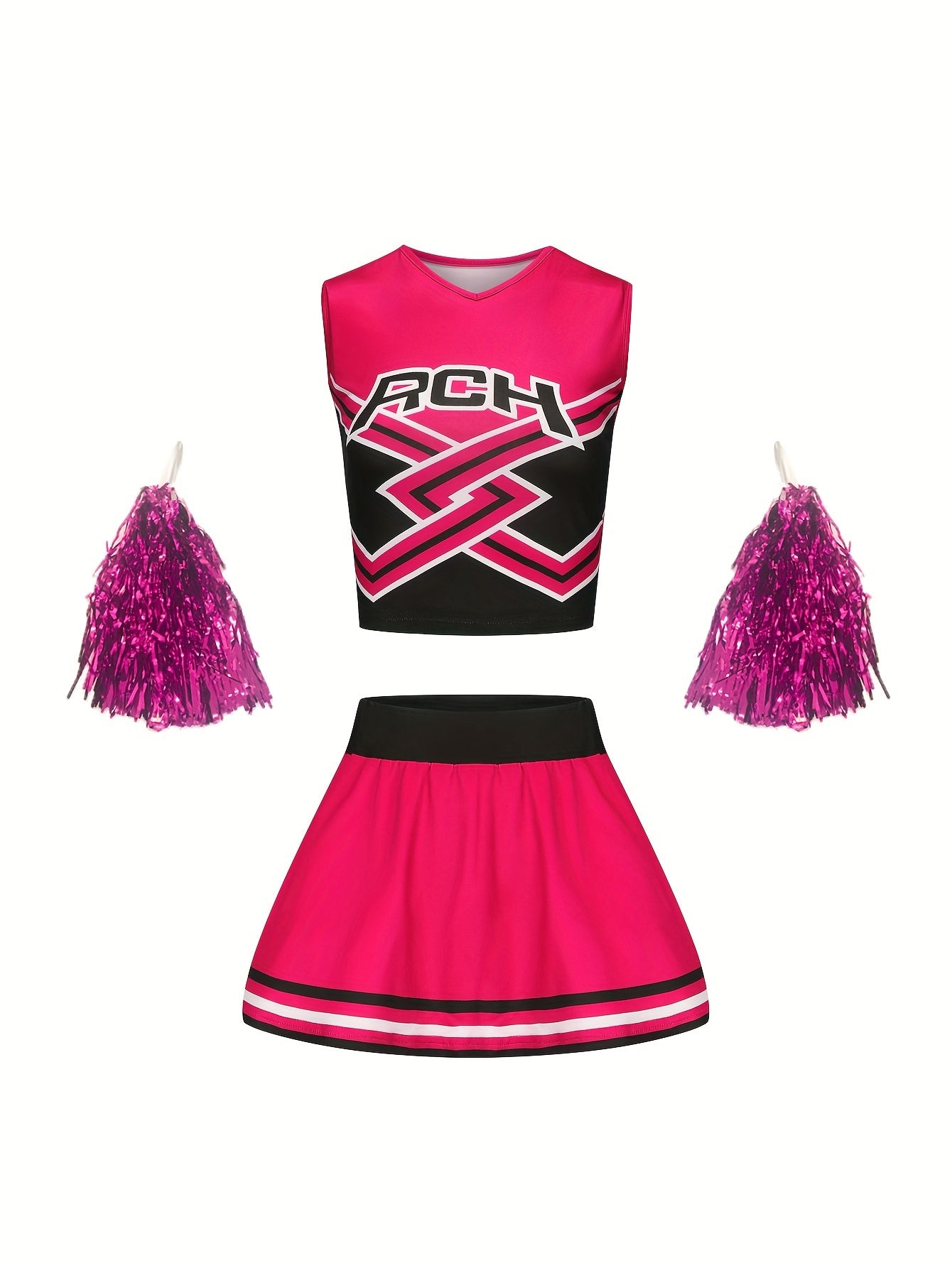 Girls Cheerleading Outfit with Poms for Sports Party Performance