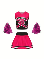 Girls Cheerleading Outfit with Poms for Sports Party Performance
