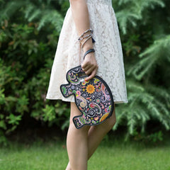 Elephant Women Leather Handbag Clutch Vintage Phone Case Wristlets Womens Bag