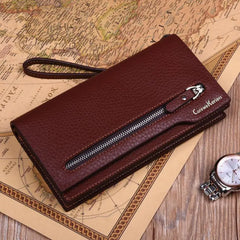 Men's Long Wallet Business Purse PU Leather Zipper Clutch