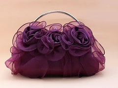Diamond Satin Flower Evening Clutch Bag with Two Flowers Appliques