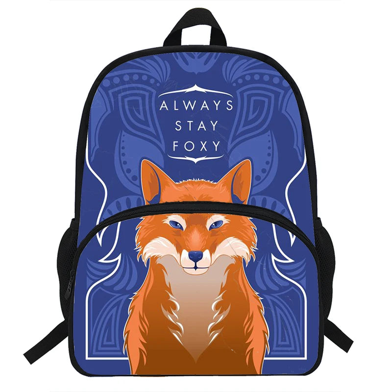 16-inch Fox Print Backpack Kids Boys Girls School Bags For Teens