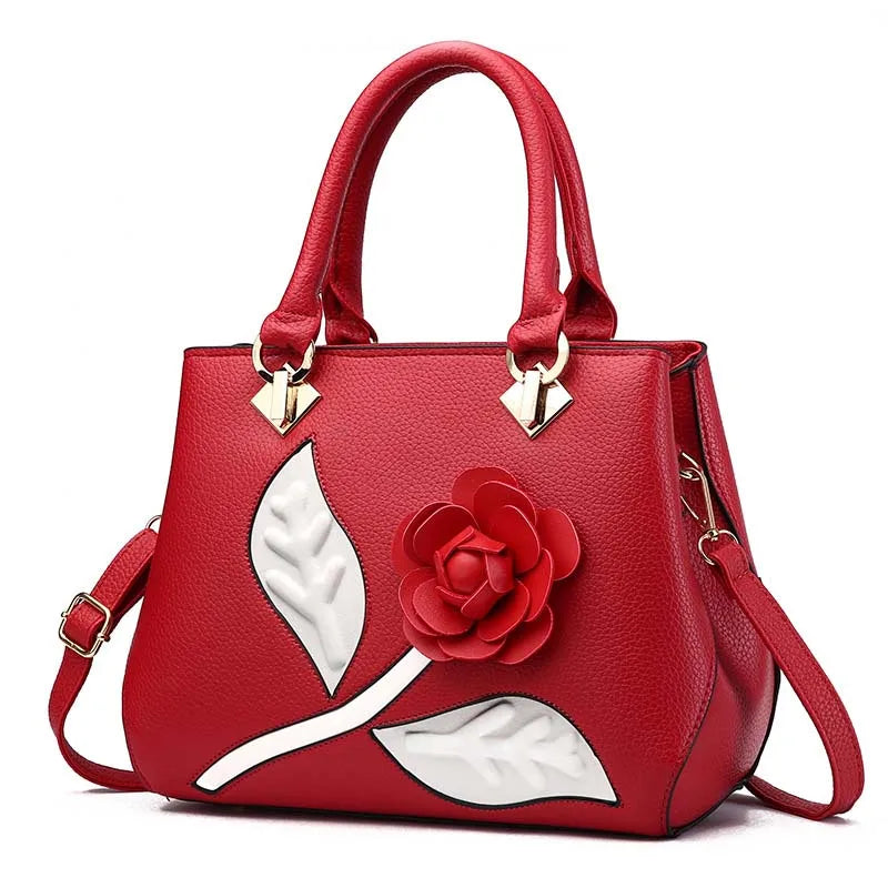 Vintage Women's Crossbody Bag with Big Rose Flower Detail