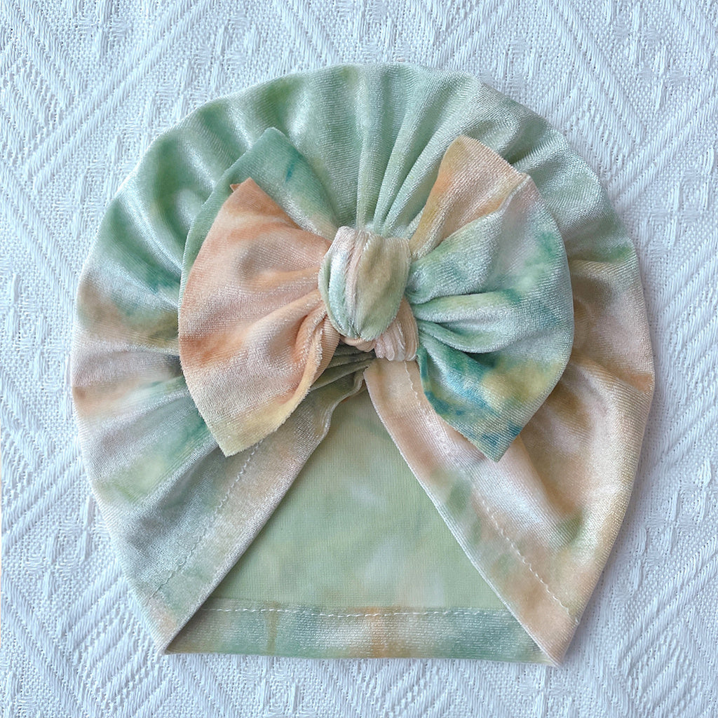 Velvet Bow Tie Dye Baby Hat for Four Seasons