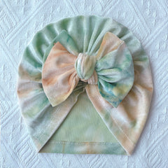 Velvet Bow Tie Dye Baby Hat for Four Seasons