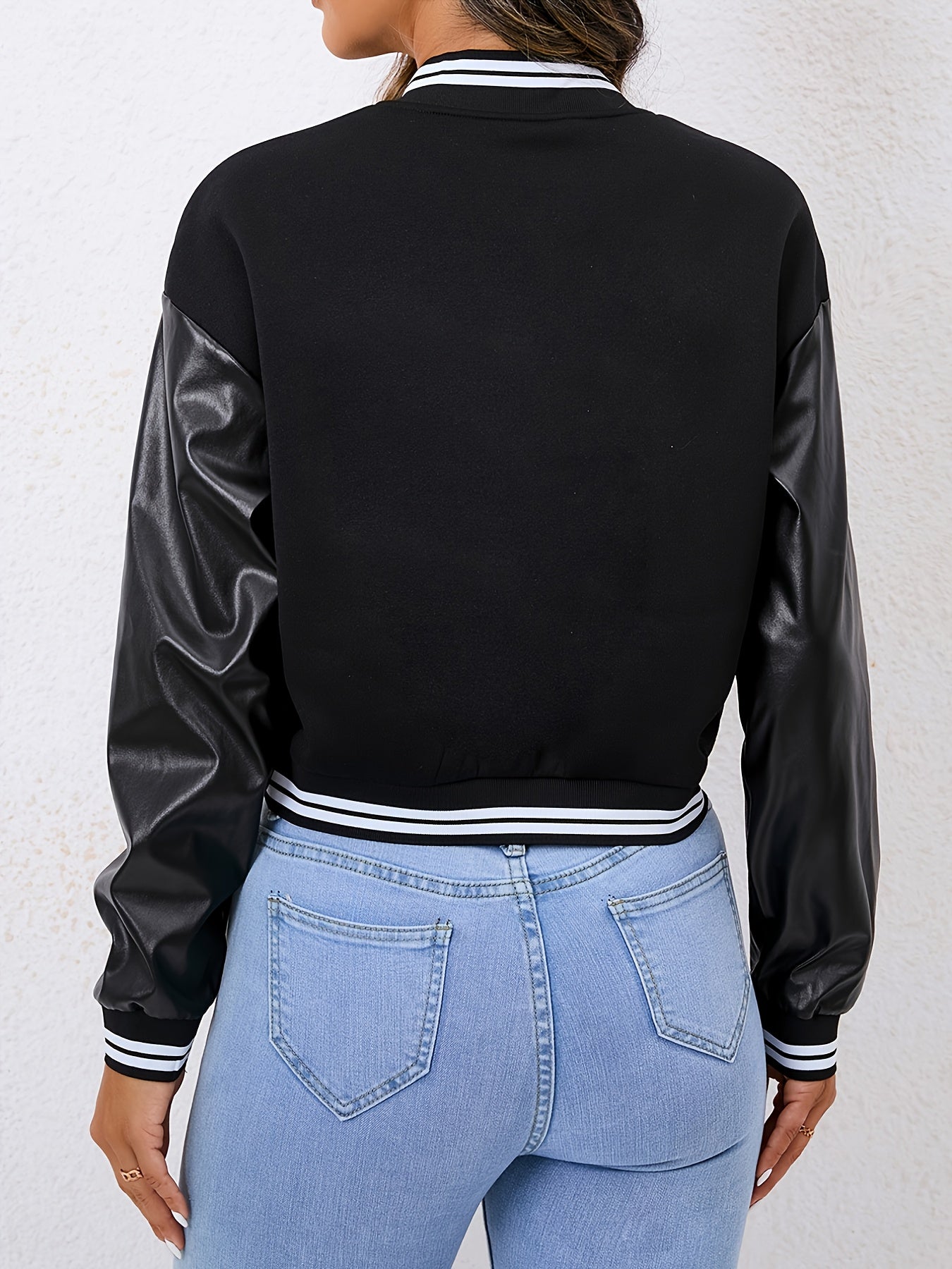 Casual Zipper Baseball Jacket Loose Long Sleeve Baseball Outerwear