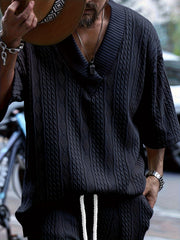 Men's V Neck Short Sleeve Sweatshirt Loose Pullover