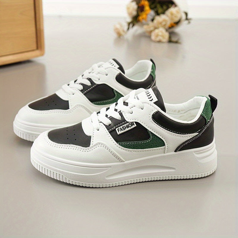 Women's Block Patchwork Non-slip Skate Shoes Thick Sole Platform Sneakers