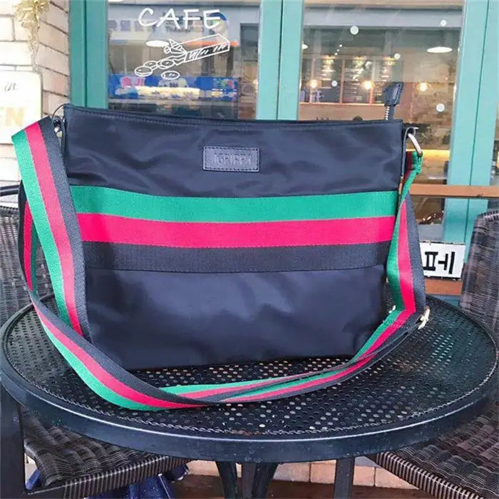 Nylon Crossbody Bag Stripe Wrist Clutch Shoulder Bag Women Handbags