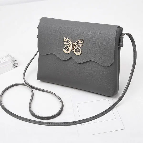 Women's PU Leather Handbag with Bowknot Buckle - Small Shoulder Bag
