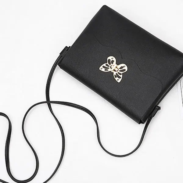Women's PU Leather Handbag with Bowknot Buckle - Small Shoulder Bag
