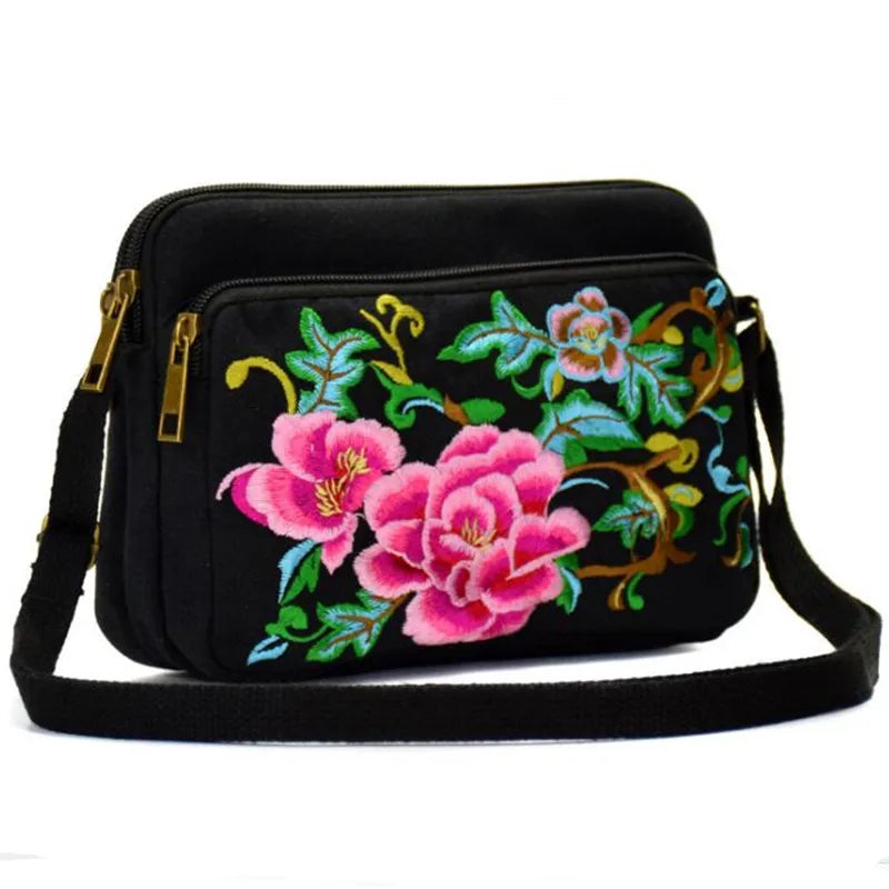Arrival Women Canvas Floral Embroidery Messenger Bag Shoulder Small Phone Coins