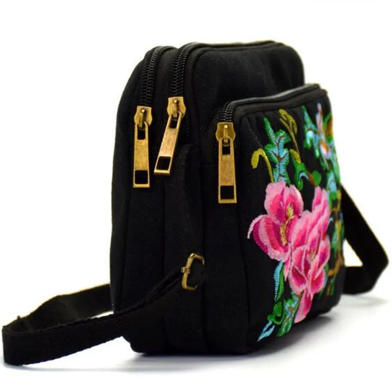 Arrival Women Canvas Floral Embroidery Messenger Bag Shoulder Small Phone Coins