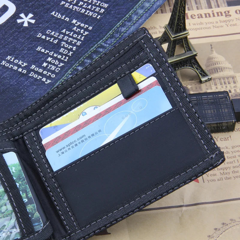 Vintage Denim Jeans Canvas Wallets Women Men Short Zipper Retro Purses