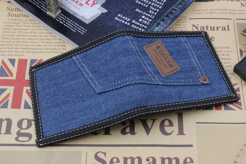 Vintage Denim Jeans Canvas Wallets Women Men Short Zipper Retro Purses