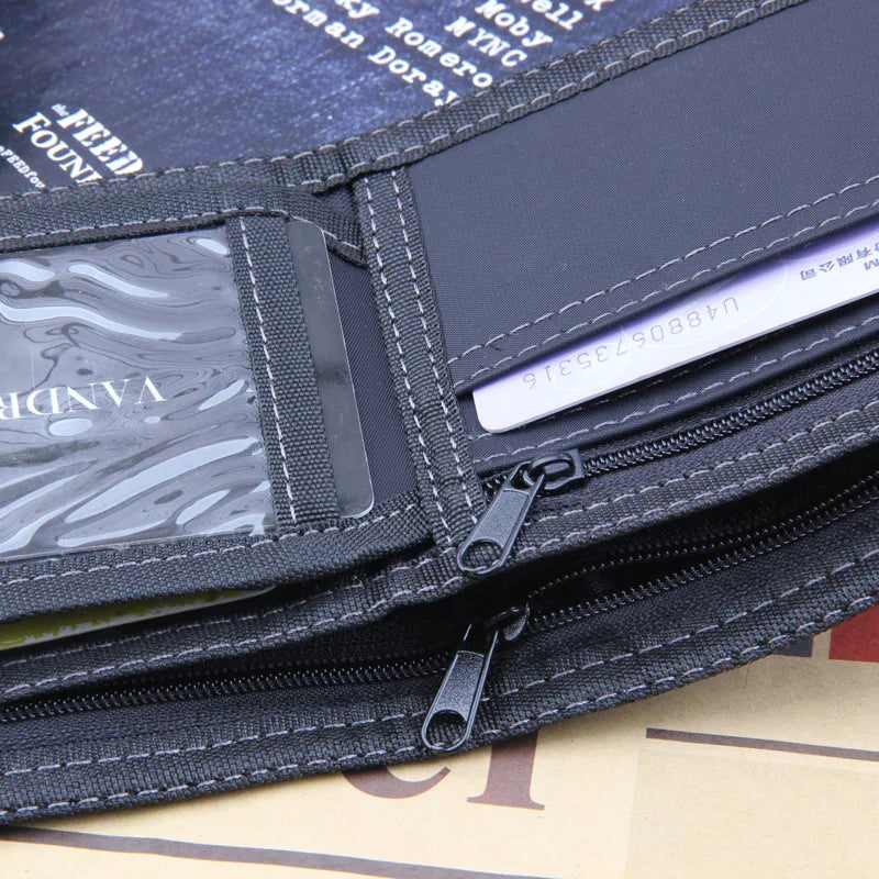 Vintage Denim Jeans Canvas Wallets Women Men Short Zipper Retro Purses