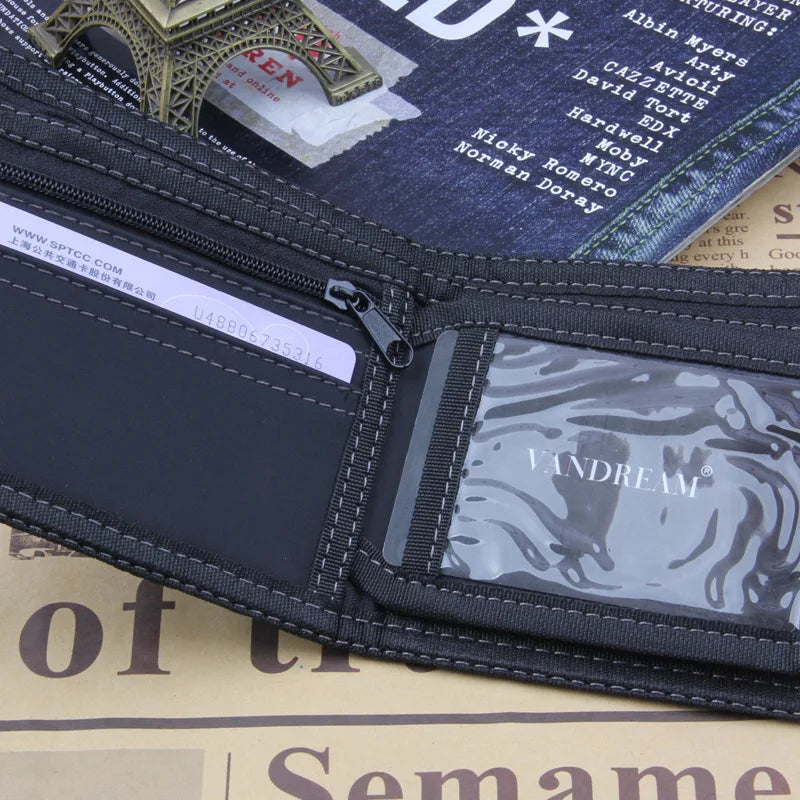 Vintage Denim Jeans Canvas Wallets Women Men Short Zipper Retro Purses
