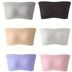 6-Pack Strapless Bandeau Bras Seamless Stretch Comfortable Lingerie
