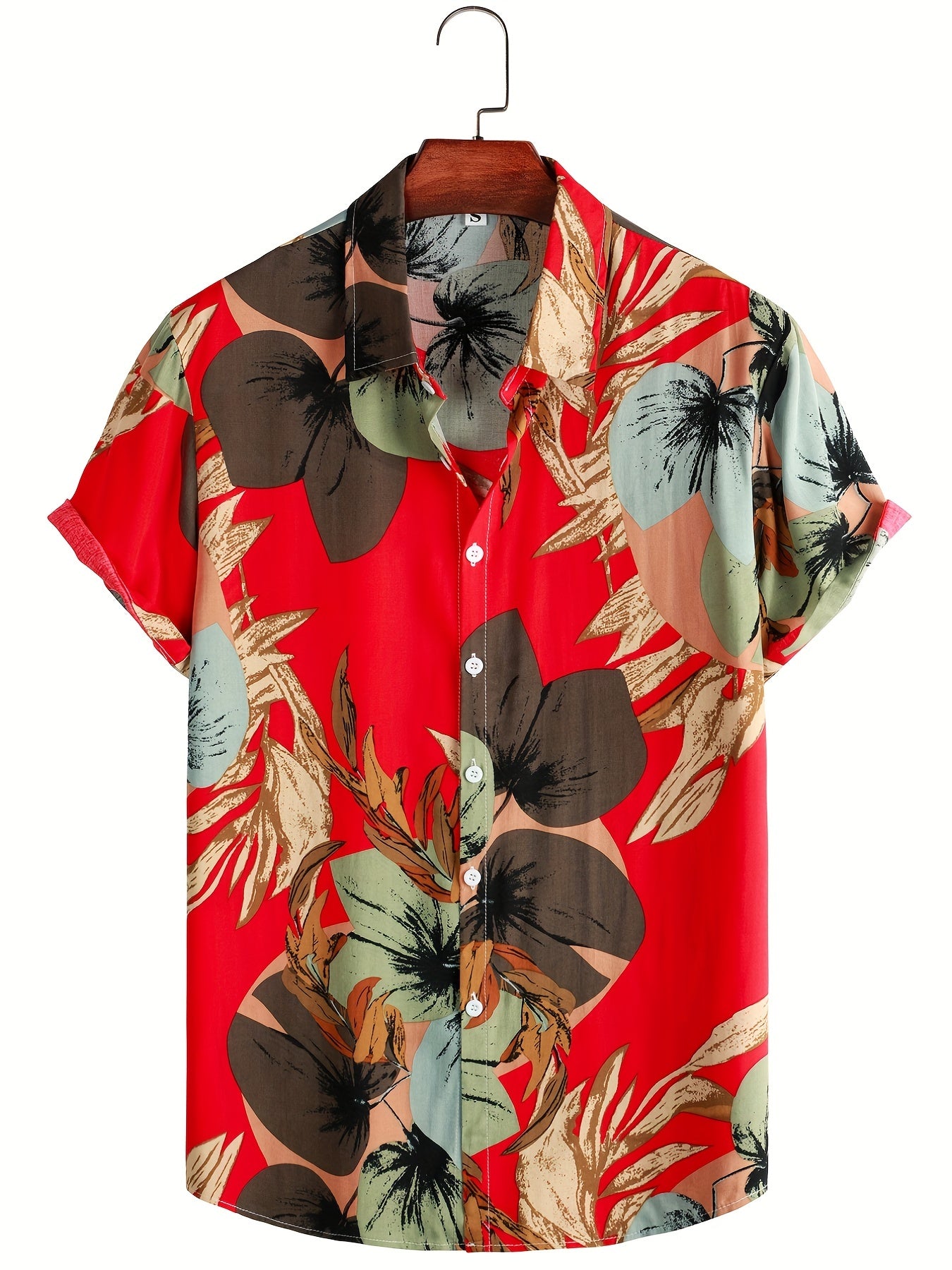 Men's Tropical Leaf Print Hawaiian Shirt