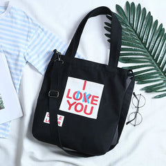 Canvas Letters Printed Crossbody Bag for Women Reusable Lady's Shopping Bags