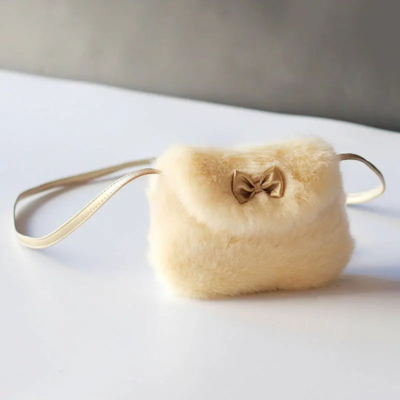 Girls Mini Bowknot Crossbody Bag Soft Fur Handbag